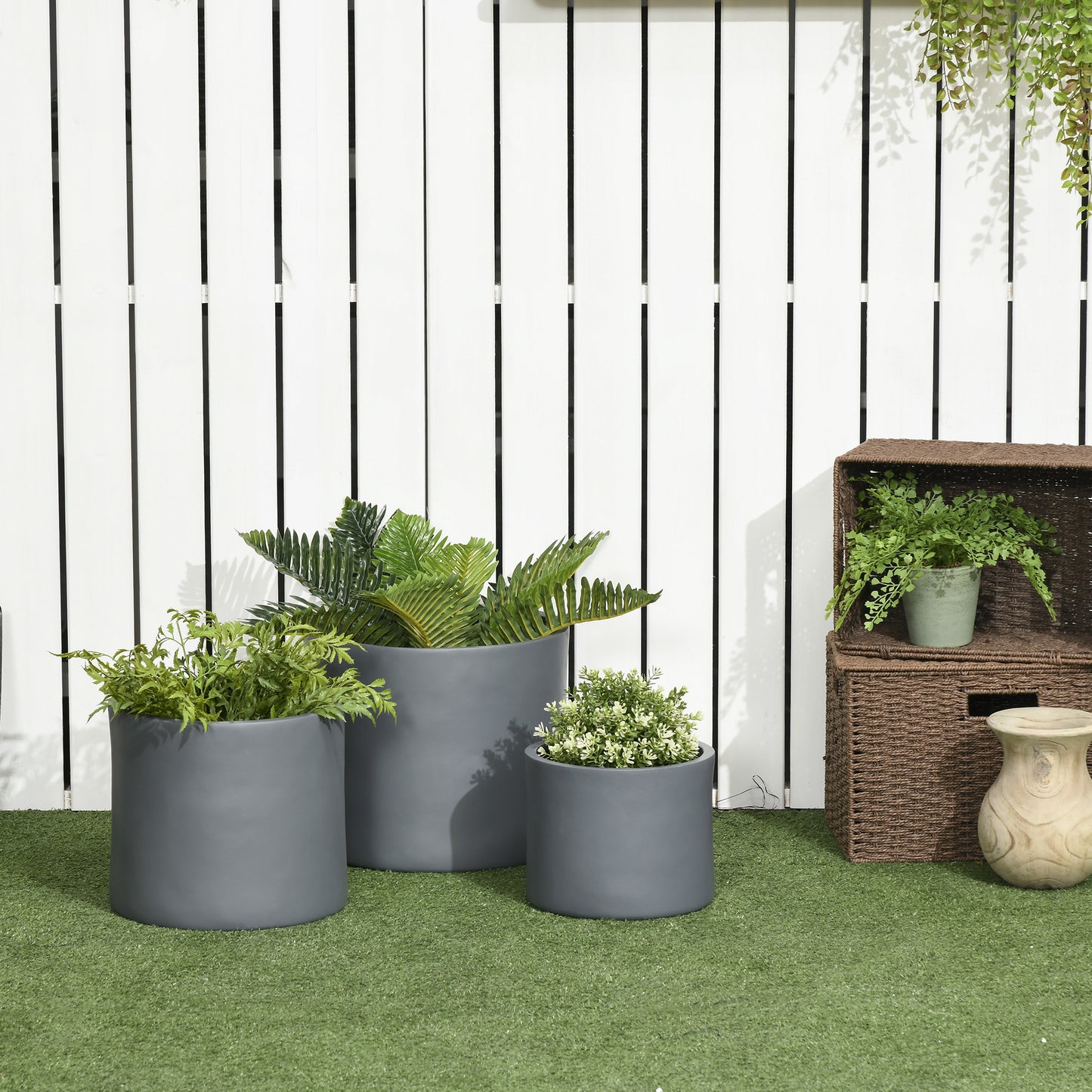 Set of 3 Outdoor Planter Set, 13/11.5/9in, Flower Pots with Drainage Holes, Outdoor Ready & Stackable Plant Pot for Indoor, Entryway, Patio, Yard, Garden