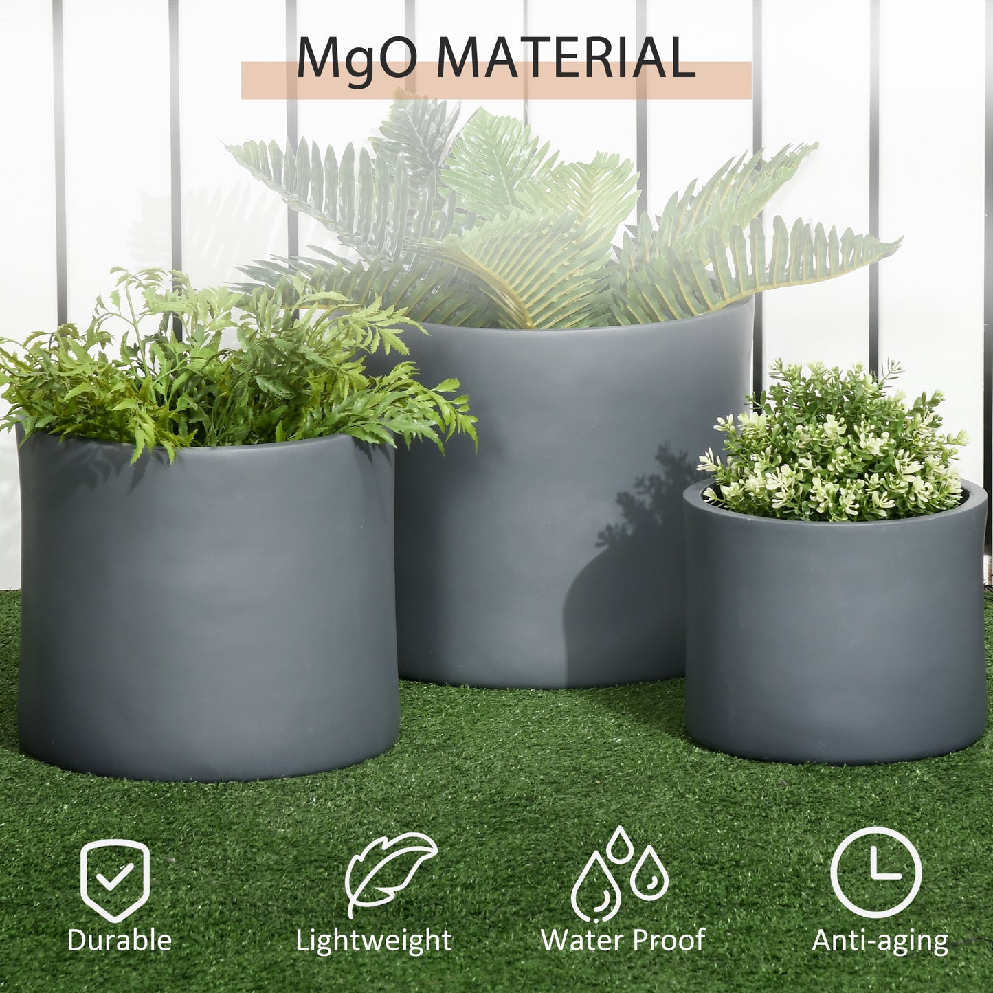 Set of 3 Outdoor Planter Set, 13/11.5/9in, Flower Pots with Drainage Holes, Outdoor Ready & Stackable Plant Pot for Indoor, Entryway, Patio, Yard, Garden